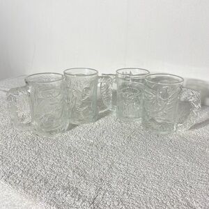 Vintage McDonalds Batman Forever Batman & Robin Clear Glass Mug Set x4